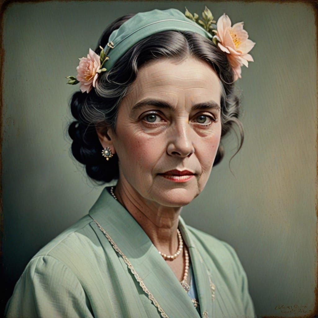 colourised portrait lady pastels