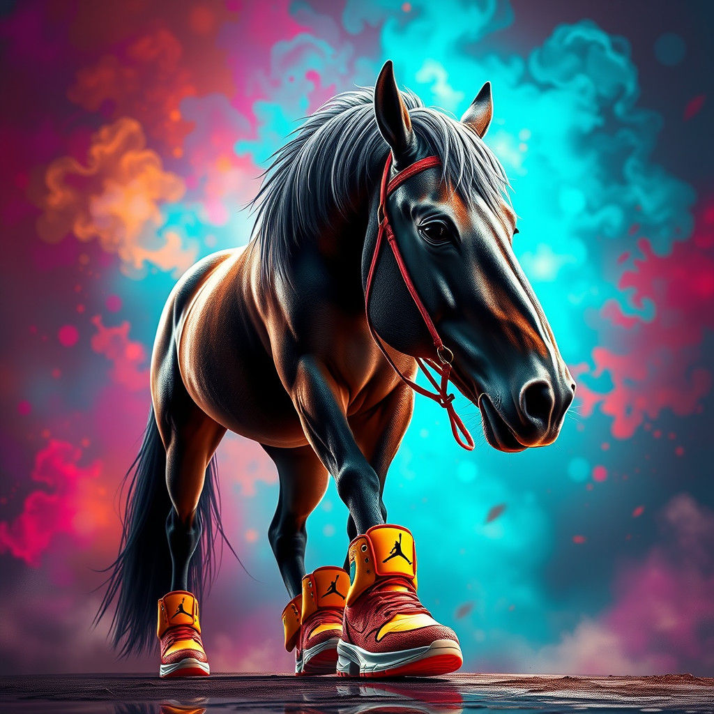 Horse Wears Basketball Sneakers in Splendid Hyperrealistic A...