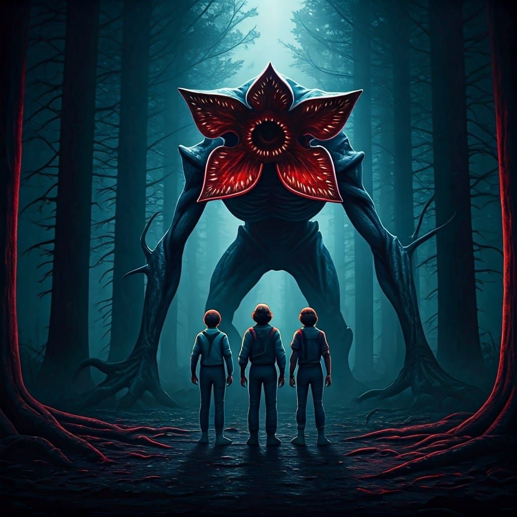 Heroic Demogorgon Stands with Stranger Things Heroes in Dark...