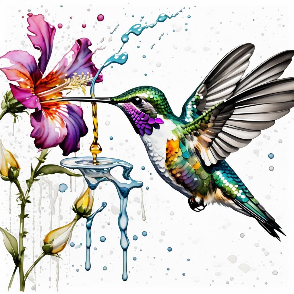 Watercolor Hummingbird with Platinum Accents