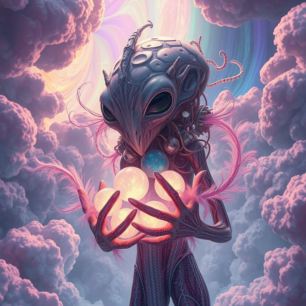 Alien Dreamscape with Crystalline Orbs, Digital Art