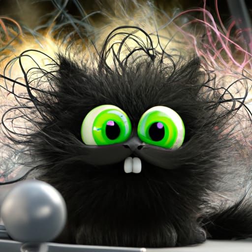 Crazy Black Kitten in Witch's Workshop, Pixar Style