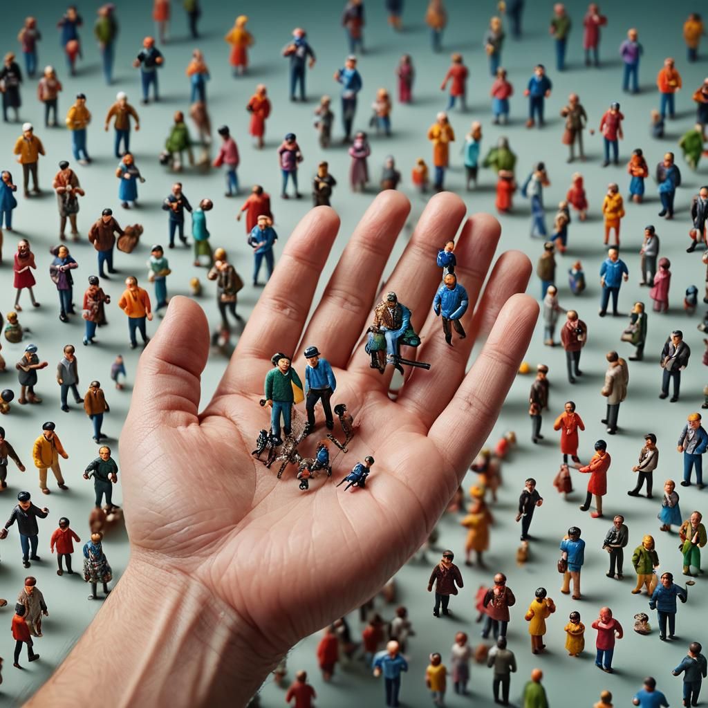 Miniature People Play in Palm: Surreal Macro Photo