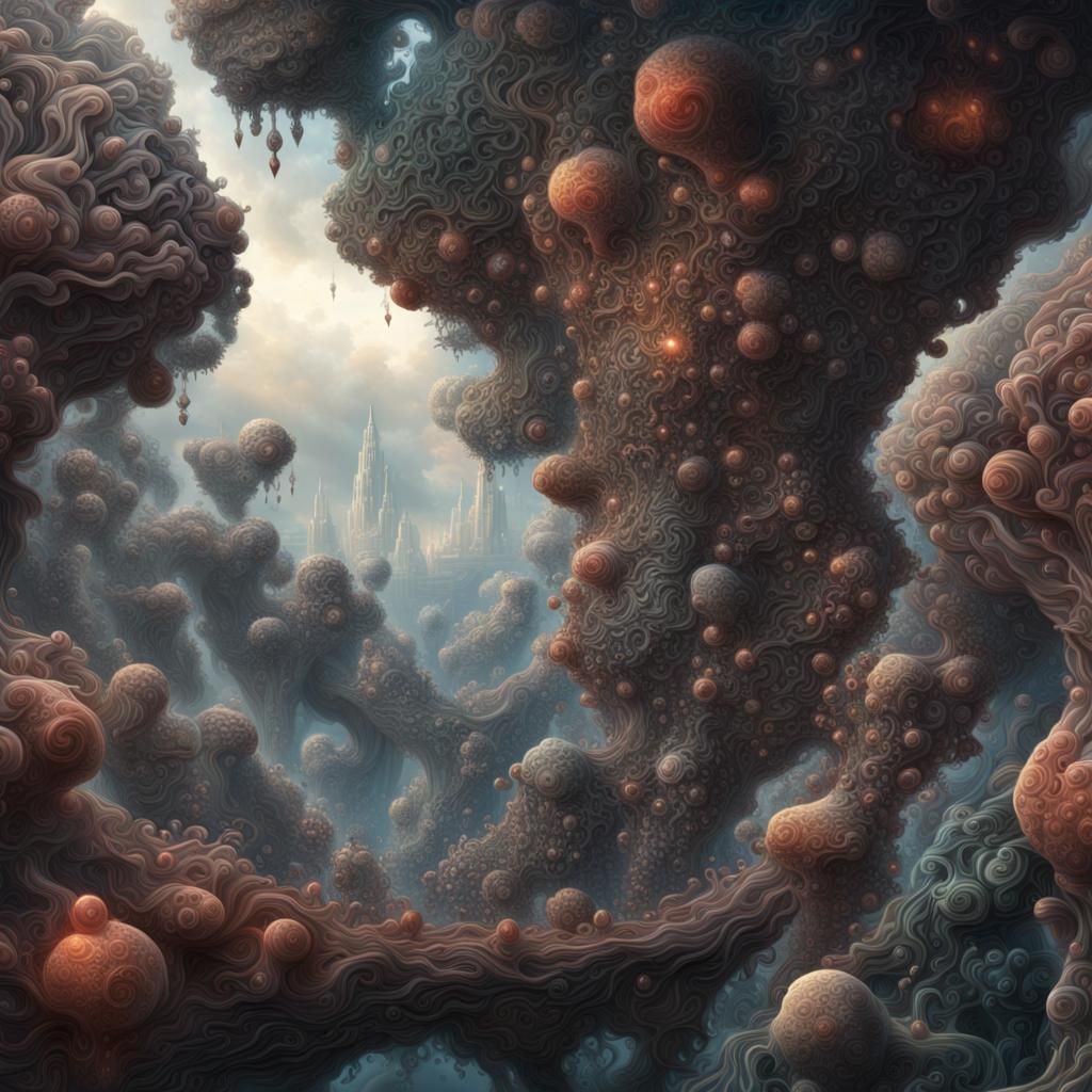 Amoeba Fractals in Digital Matte Painting Style
