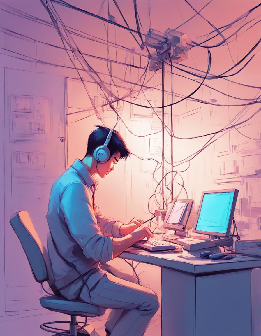 Thai Electrical Engineer Cartoon Sketch in Pastel Colors