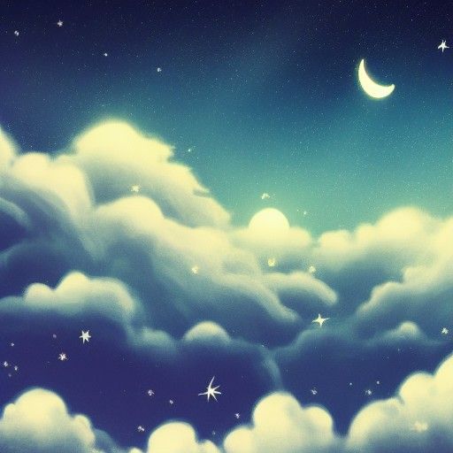 Crescent Moon Rising Through Clouds in Anime Style