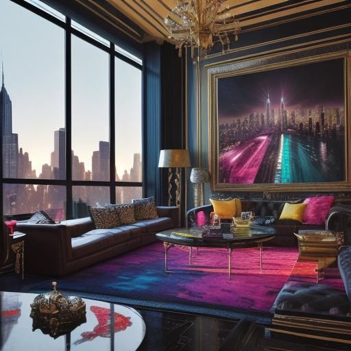 New York Penthouse Interior in Splash Art Style