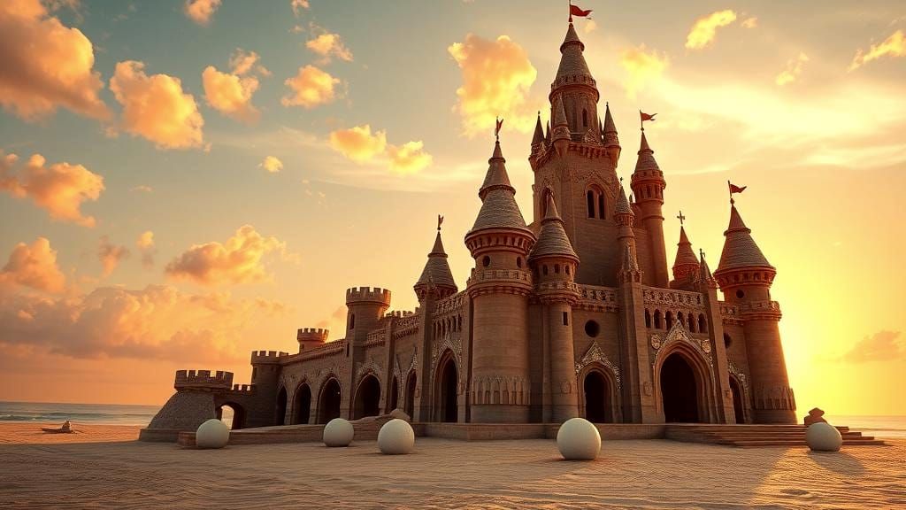 Fantasy Sandcastle at Sunset in Surrealist Style