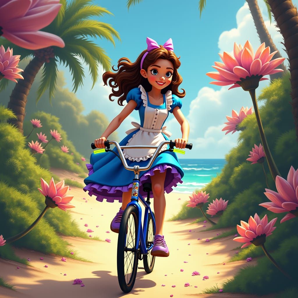 Alice in Wonderland on BMX Bike, Digital Concept Art