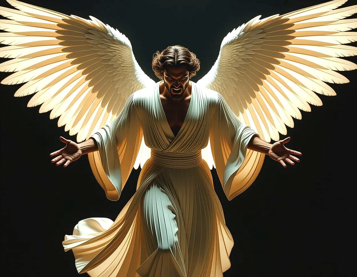 Fallen Angel in Dramatic Chiaroscuro Lighting