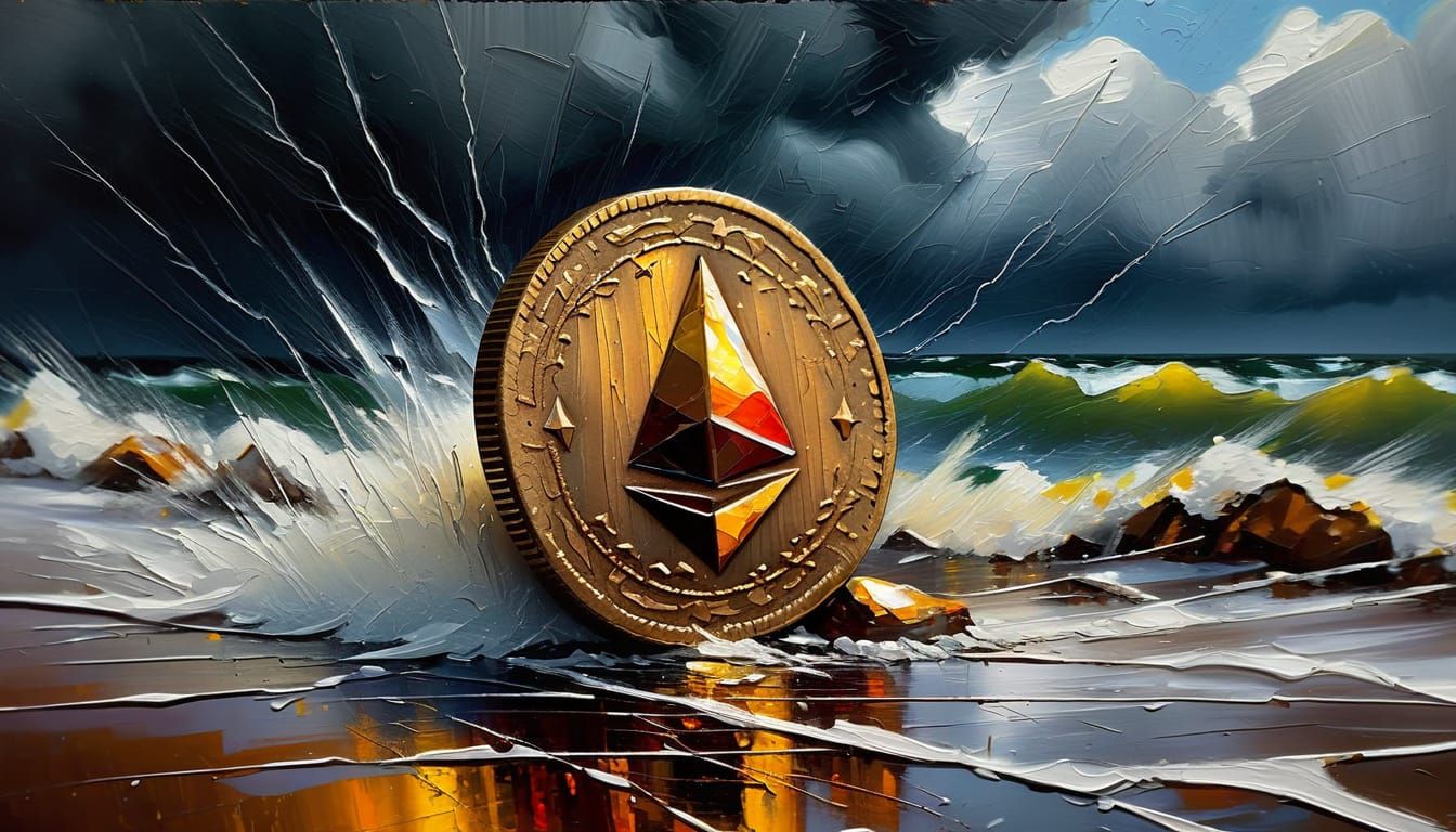 Ethereum Coin in Storm, Leonid Afremov Style