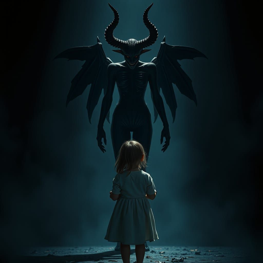 Menacing Demoness in Gothic Void Scene