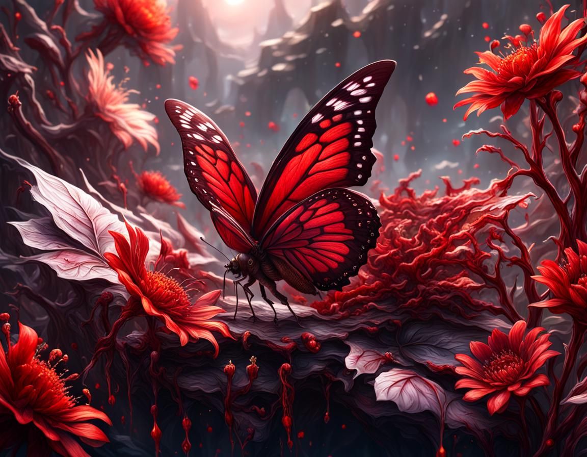 Blood Butterfly and Dead Flower: Detailed Matte Painting