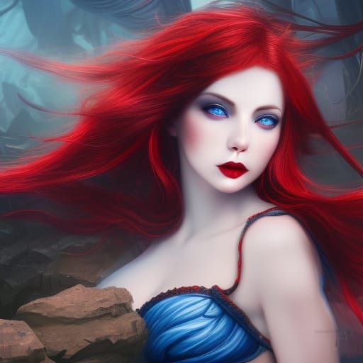Fantasy Courtesan with Red Hair, Blue Eyes
