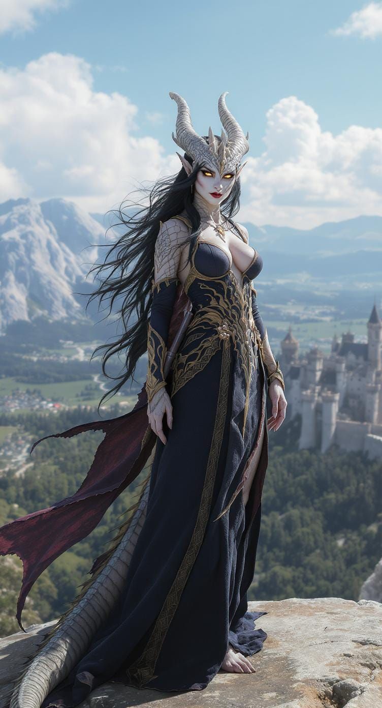 Human Dragon Overlooking Valley and Castle