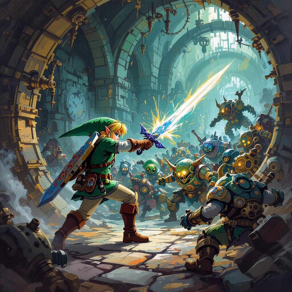 Link vs Steampunk Monsters: Impasto Acrylic Painting