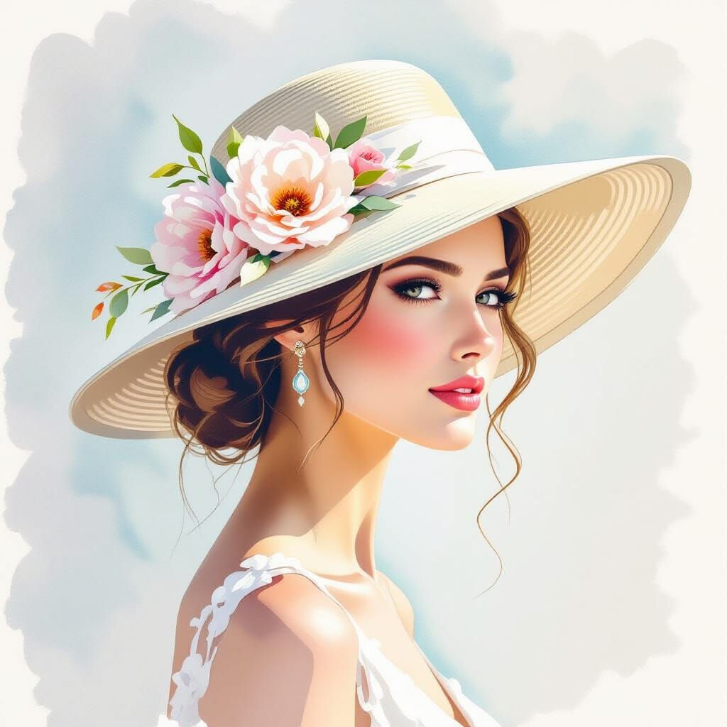 Southern Wedding Hat Portrait in Watercolor and Ink