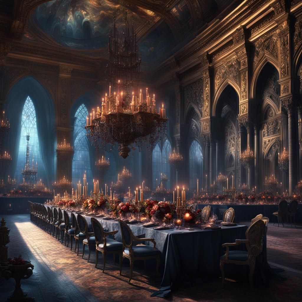 Gothic Party in Palace: Dramatic Digital Painting