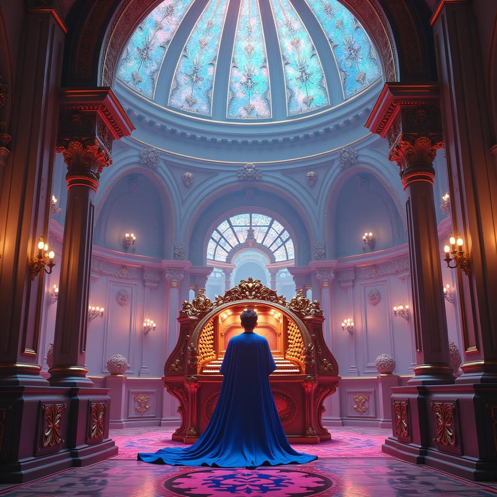 Ornate Dome: Eccentric Organist in Art Nouveau Style