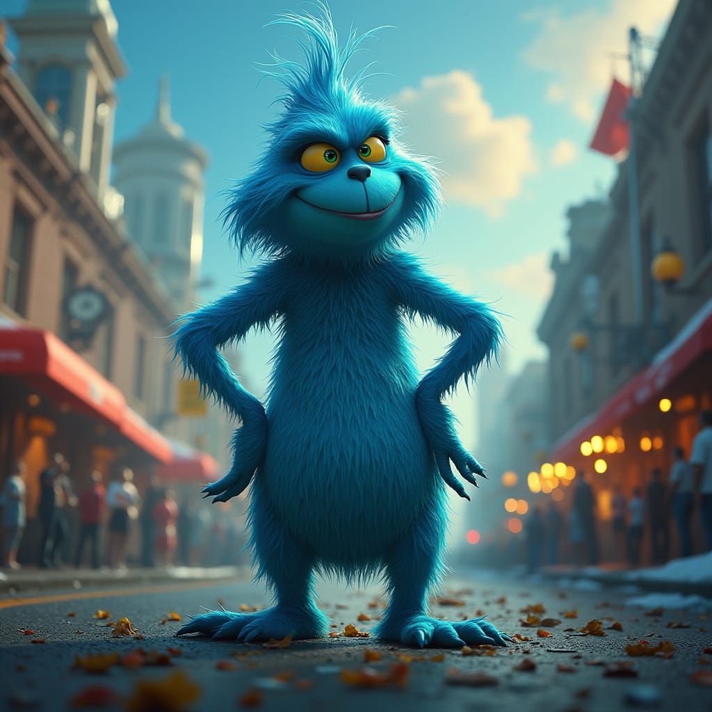 Blue Grinch Triumphs in Ohio's Vibrant Cityscape