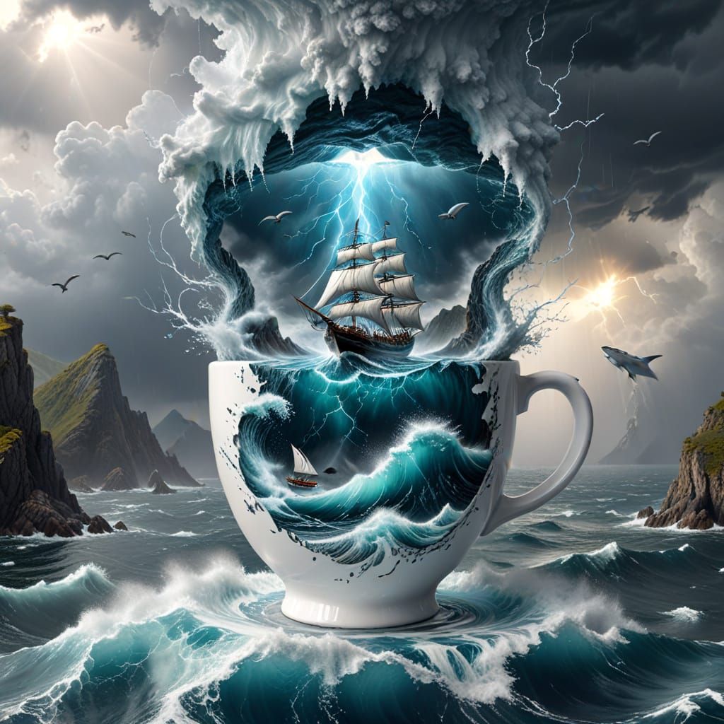 Surreal Stormy Sea in a Cup Landscape