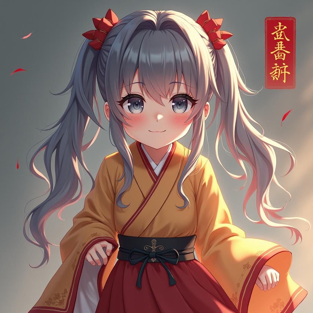 Cartoon Girl Walking in Nature with Flowing Hair