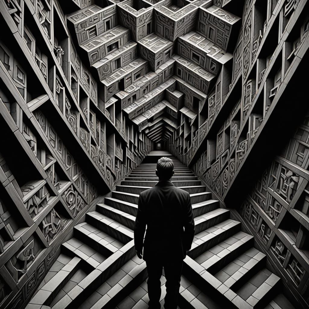 Escher-Inspired Surreal Staircase with Impossible Geometry