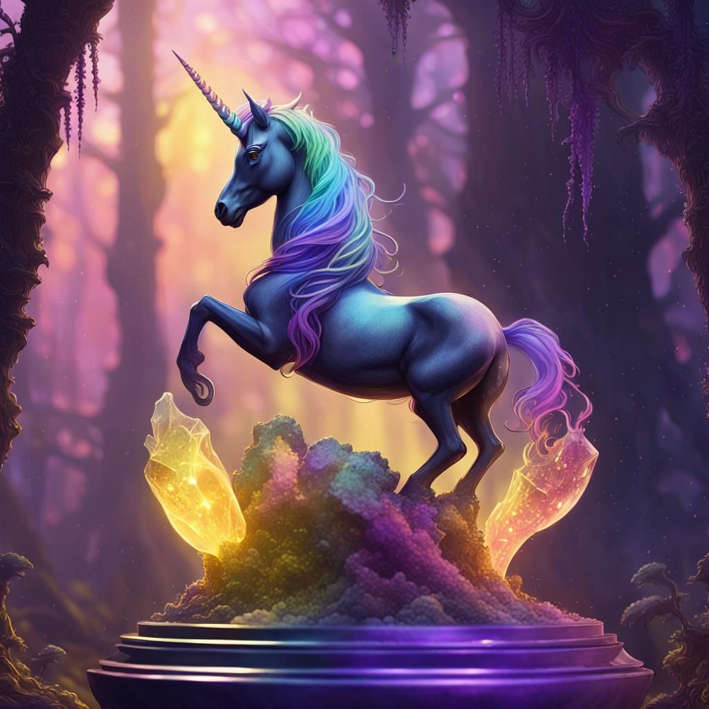 Rainbow Crystal Unicorn in Dark Fantasy Style
