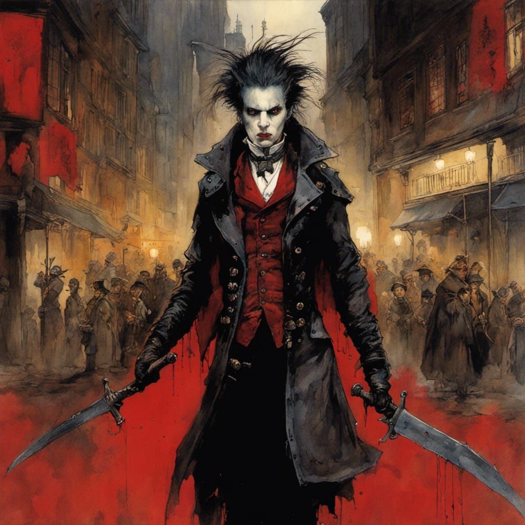 Watercolor Punk Vampire Portrait with Splatter Effects