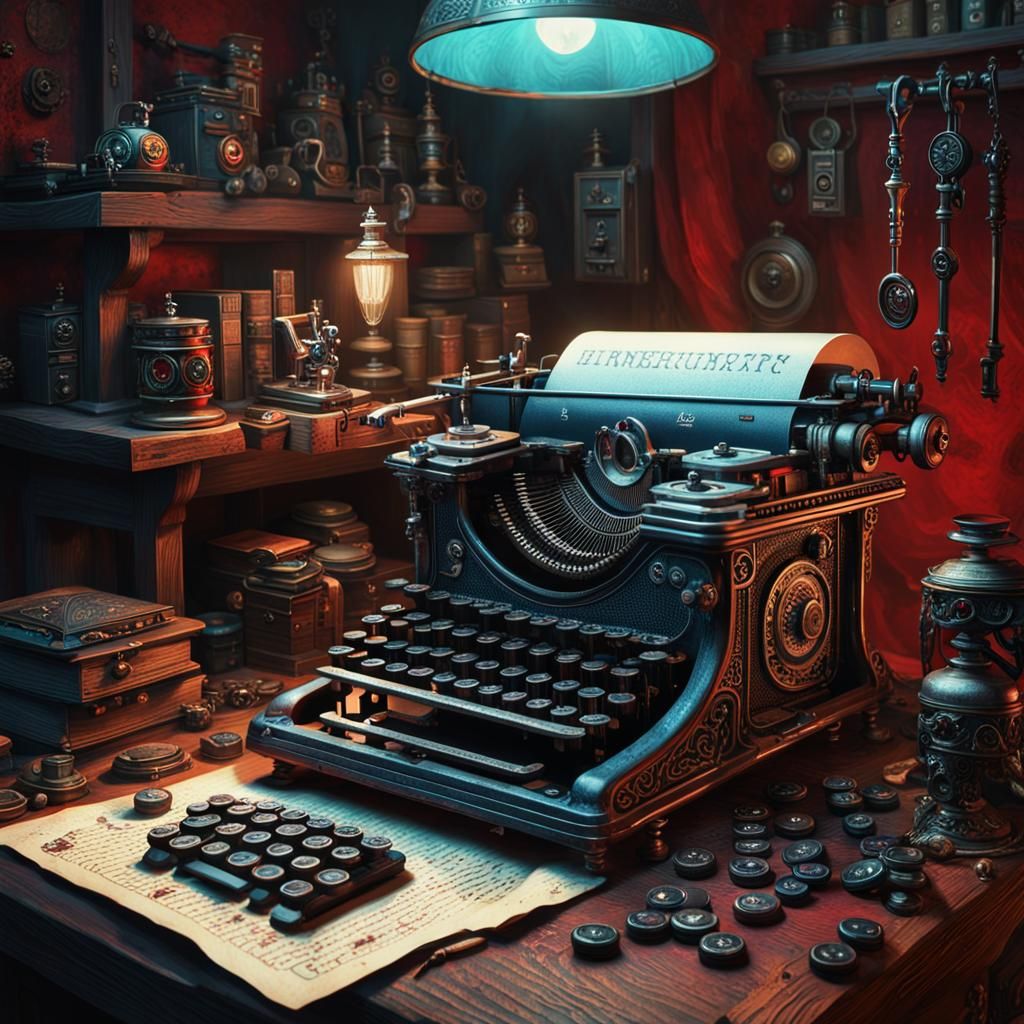 Gothic Steampunk Typewriter in Antique Shop