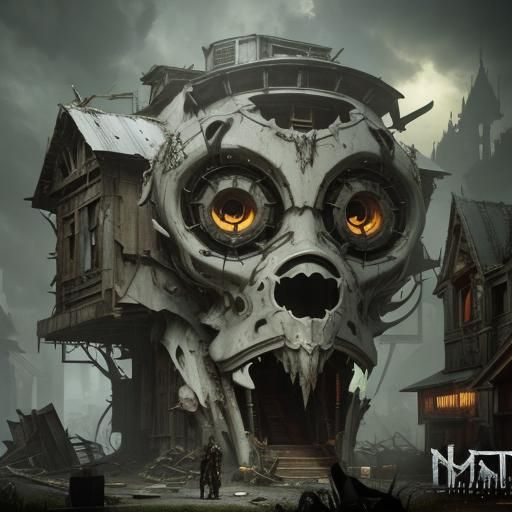 Reaction Monster in Abandoned House, Dark Fantasy Art