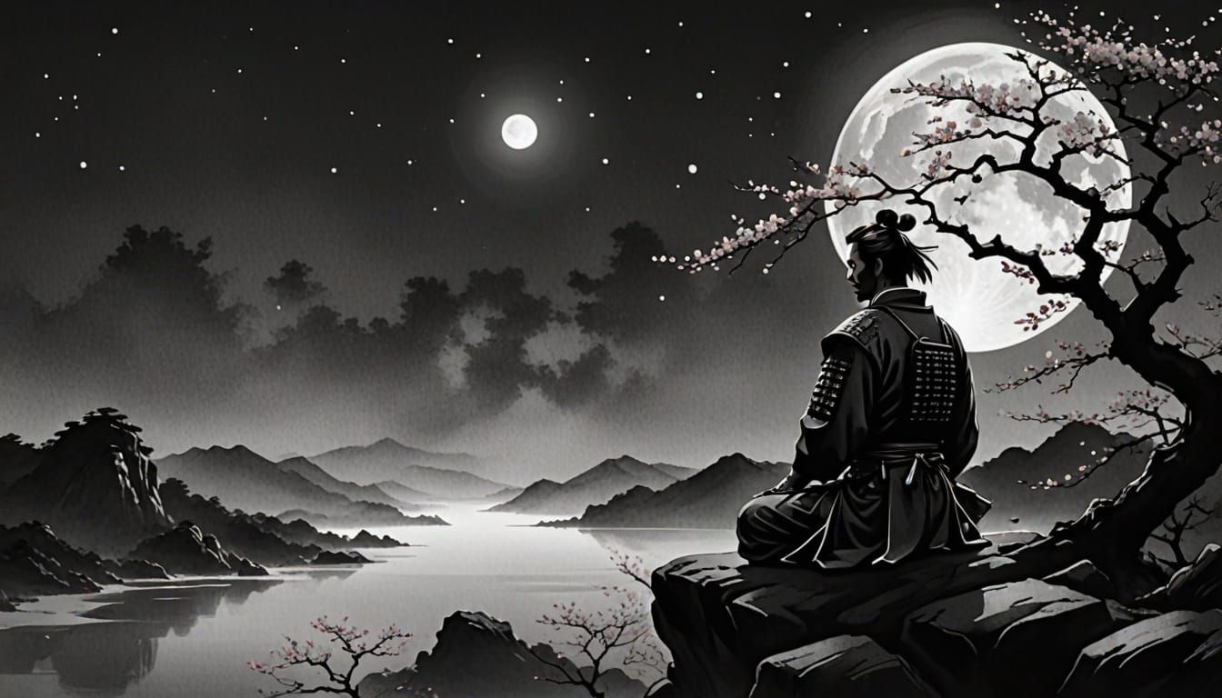 Samurai Meditation: Sumi-e Ink Wash Painting
