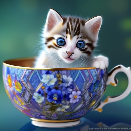 Kitten in Teacup: 3D Digital Art