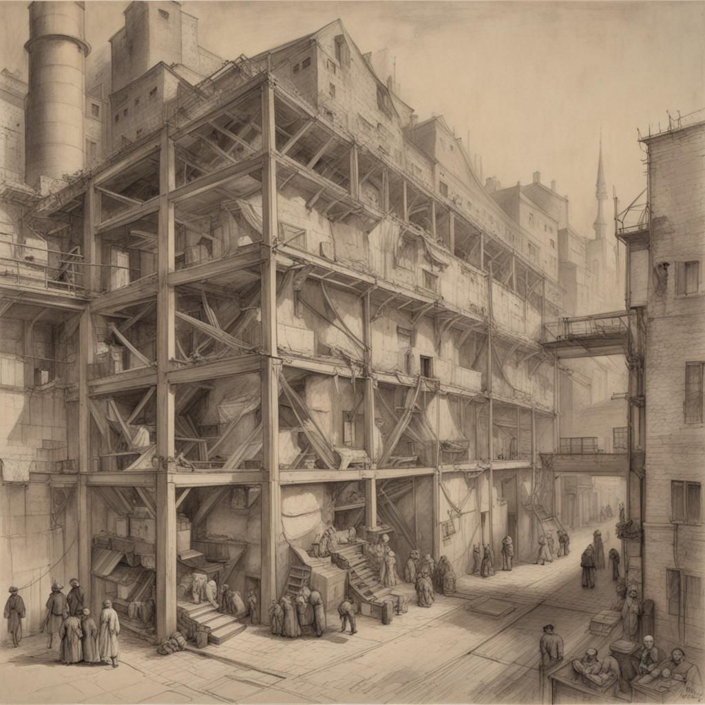 Textile Mill in Pencil Wash Style