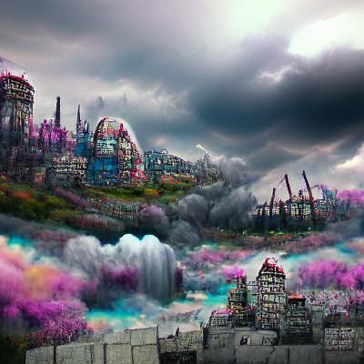 Detailed Matte Painting of Dystopian Wonderland