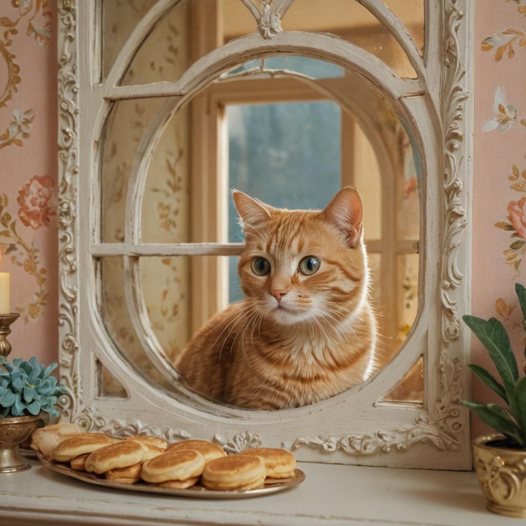 Cozy Dollhouse Interior with Cat, Vermeer-Inspired