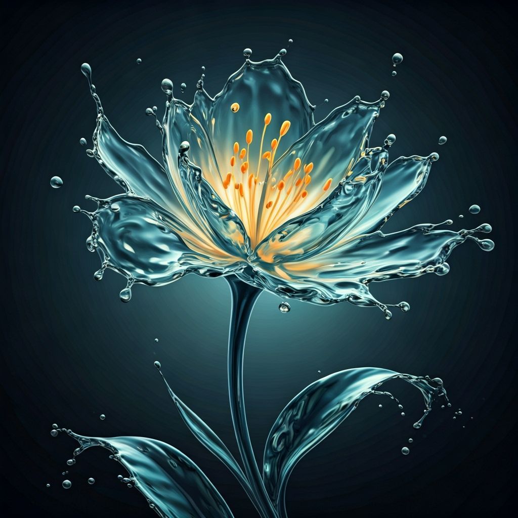 Elegant Water Flower Blooms in Impasto Oil Style