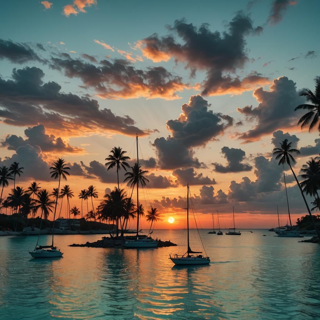 Tropical Sunset Over Turquoise Sea: A Tranquil Scene