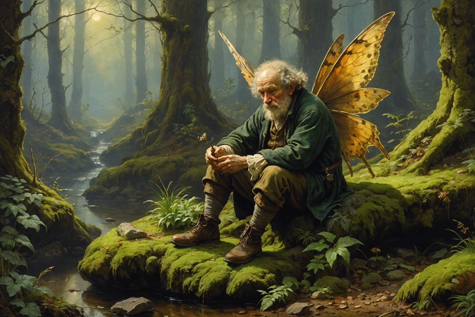 Old Fairy in Forest, Classical Oil Painting