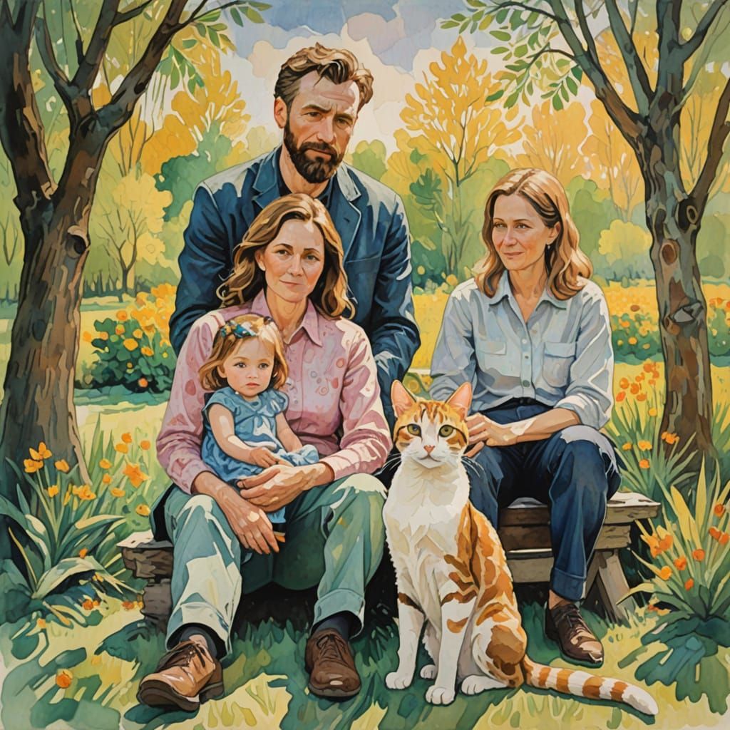 Family Moment in Vibrant Impressionist Style