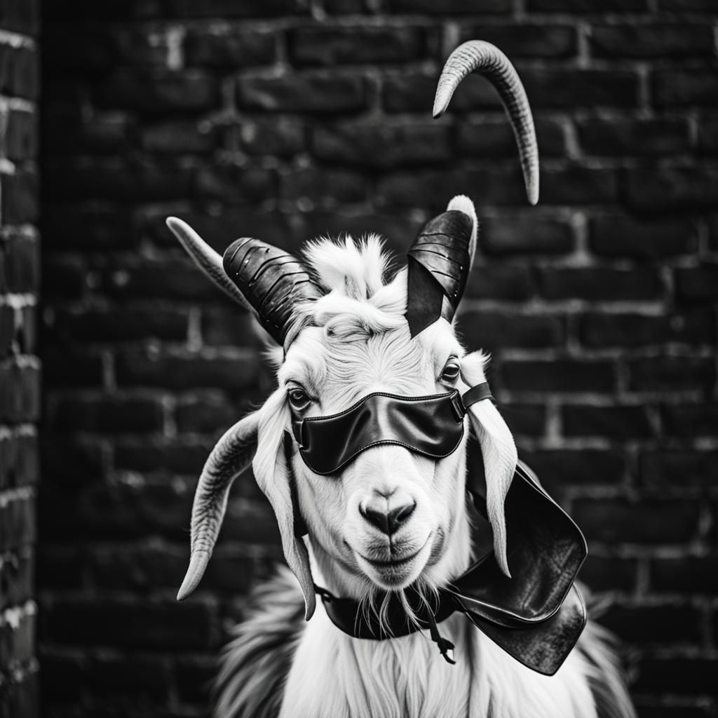 Levitating Goat in Vintage Black and White Photography Style