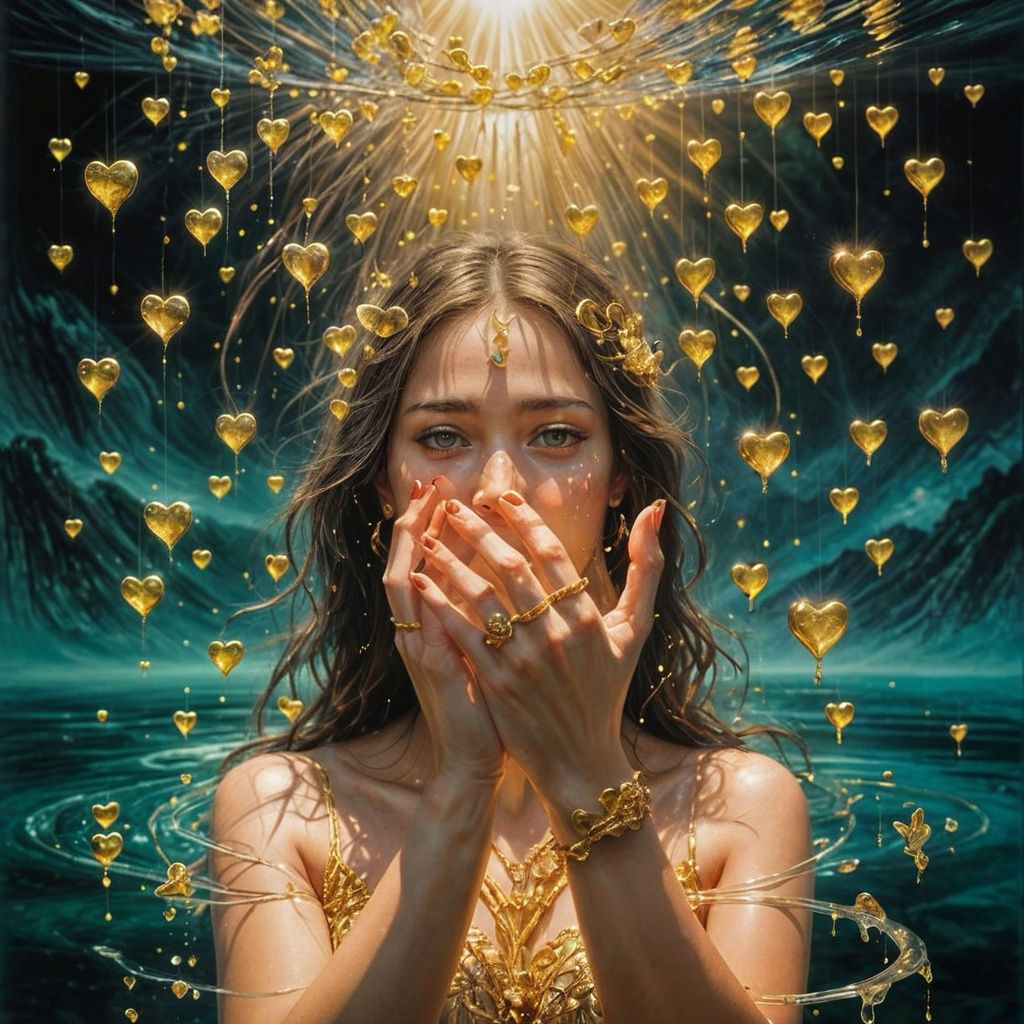 Surreal Heart Adventure of a Woman with Gold Adornments