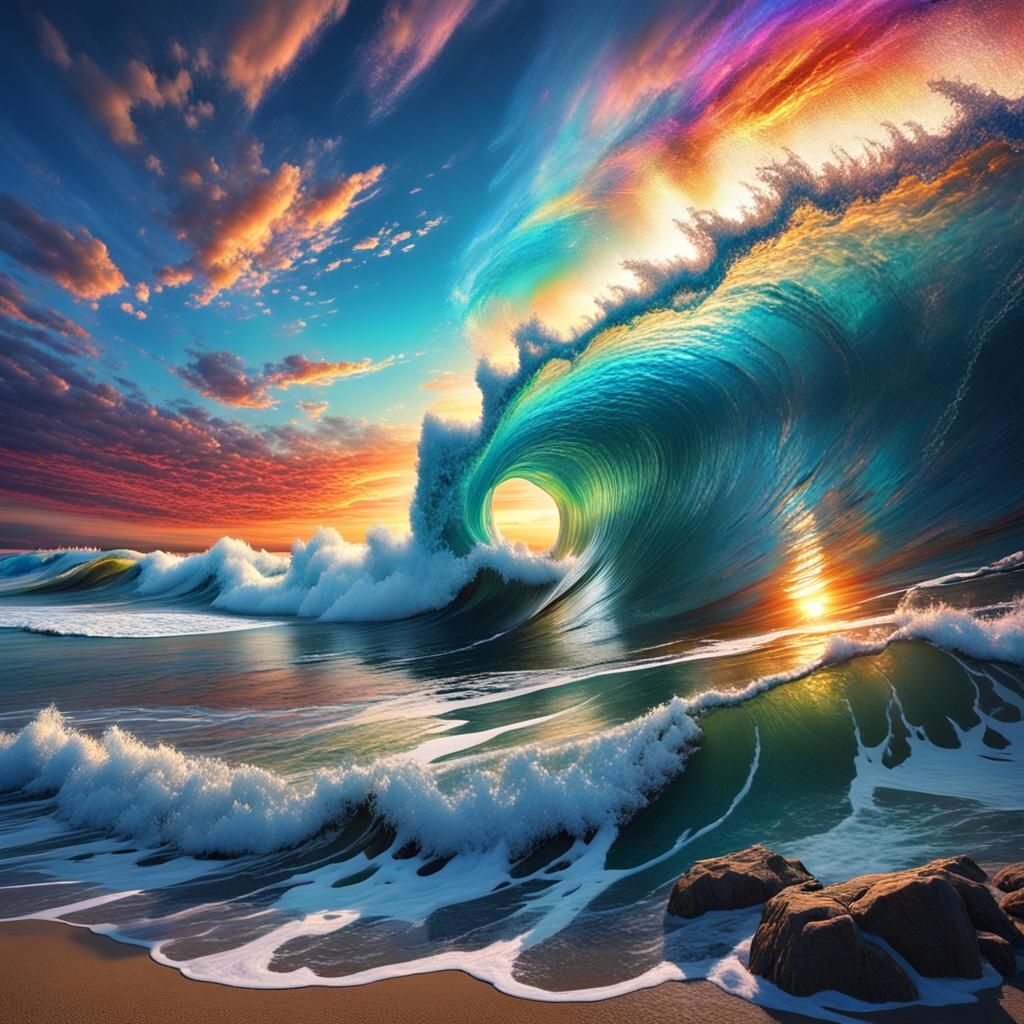Exquisite Sunset Waves in a Psychedelic Style