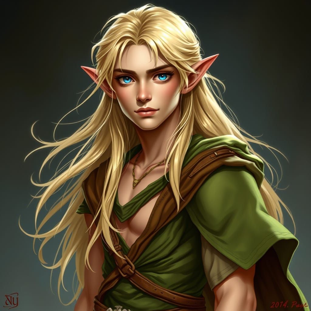 Elegant Elven Warrior in Verdant Attire