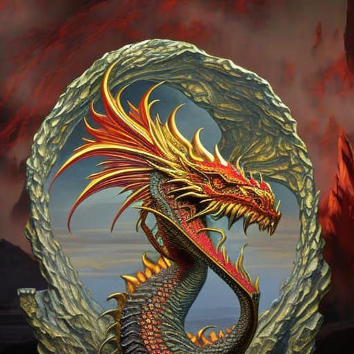 Ancient Red Dragon Roaring in Lava: Concept Art