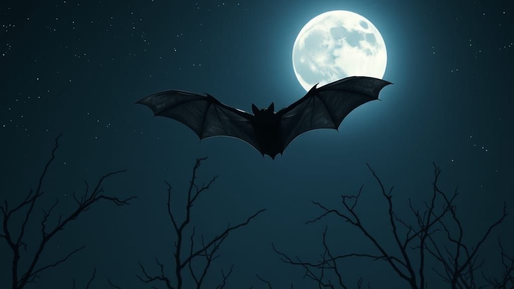 Photorealistic Bat Soaring Under Giant Full Moon