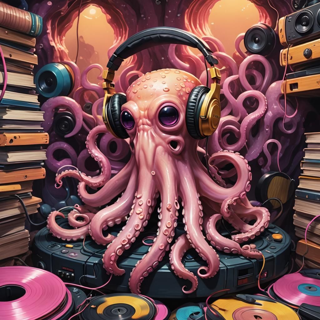 Octopus DJ in Cozy Underwater Cave