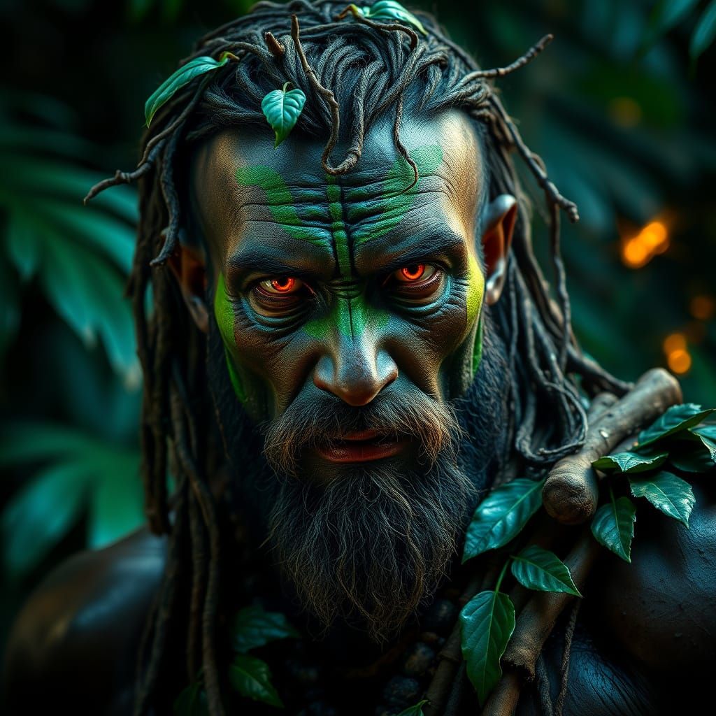 Hyper-Realistic Jungle Warrior in Ancient Attire