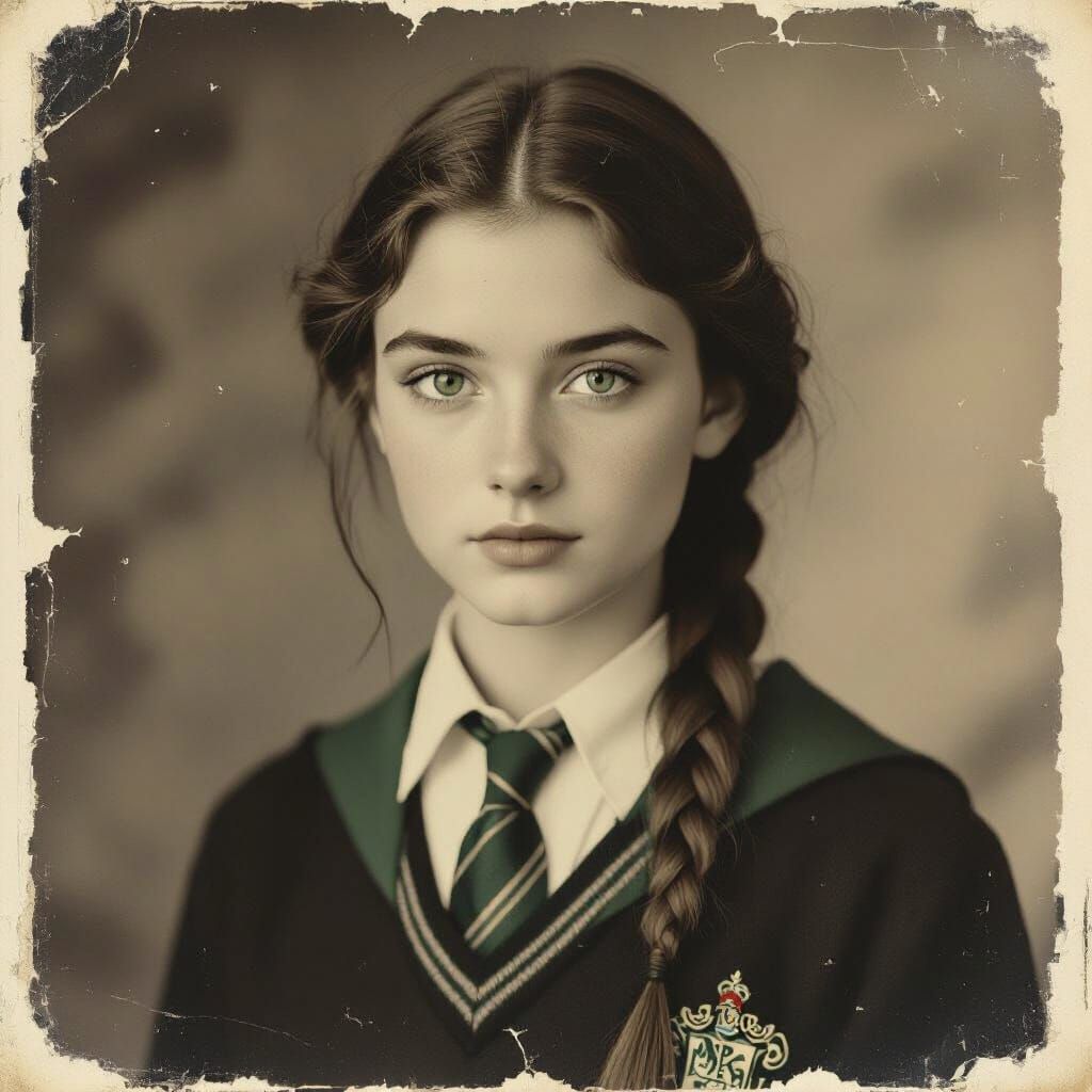 Sepia Portrait of a Young Slytherin Witch