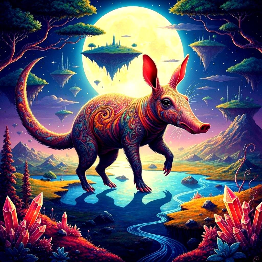Surreal Aardvark in Intricate Dreamscape